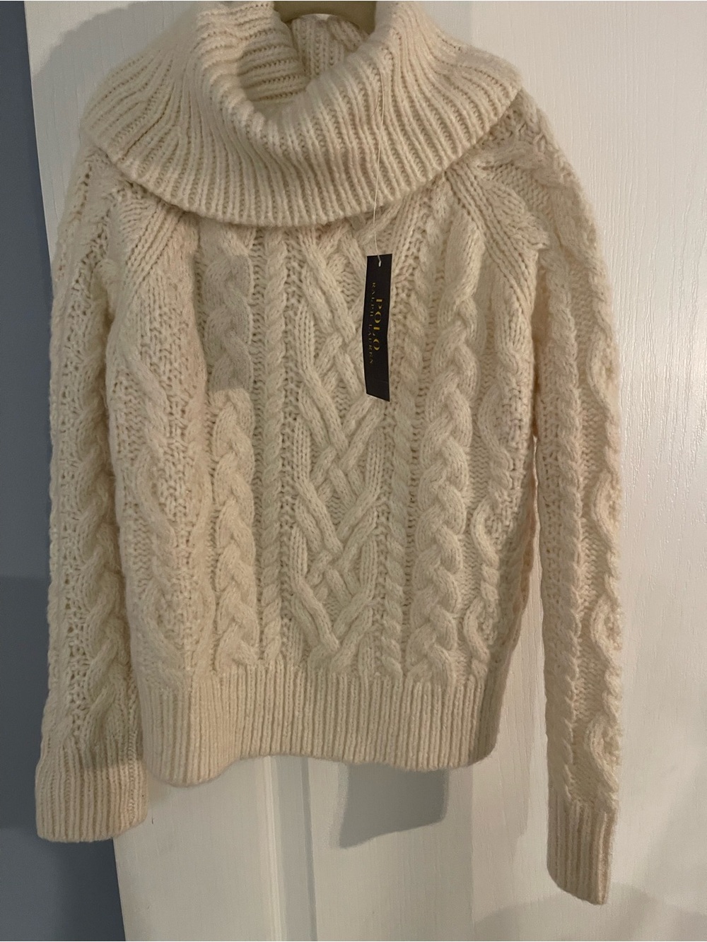 Girls Polo by Ralph Lauren Cream Cable Knit Turtleneck Sweater M (8-10)